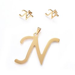 Letter N 304 стали подвески и серьги-гвоздики комплекты ювелирных изделий из нержавеющей, алфавит, letter.n, 51x53x1.7 мм, отверстия: 9x4.5 mm, 13x17x1.5 mm, штифты : 0.8 мм