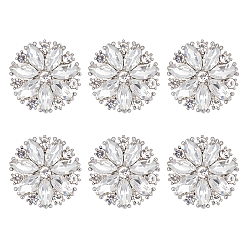 Прозрачный 6шт 1-отверстие цинковый сплав стержень кнопки, со стеклом, цветок, золотые, прозрачные, 24x10 мм, отверстие : 3 мм