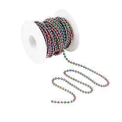 Rainbow Color Ion Plating(IP) 304 Stainless Steel Ball Chains, with Spool, Round, Rainbow Color, 3mm, about 32.8 Feet(10m)/roll
