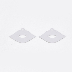 Platinum Brass Charms, Etched Metal Embellishments, Long-Lasting Plated, Lip, Platinum, 10x16x0.3mm, Hole: 1.2mm
