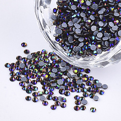 Colorido Hotfix rhinestone, cabujones traseros planos de diamantes de imitación de cristal, semicírculo, colorido, ss 6, 1.9~2x1 mm, sobre 1440 unidades / bolsa