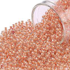 (985) Inside Color Crystal/Salmon Lined Toho runde Rocailles, japanische Rocailles, (985) Innenfarbe mit Kristall / Lachs ausgekleidet, 11/0, 2.2 mm, Bohrung: 0.8 mm, über 1110pcs / Flasche, 10 g / Flasche