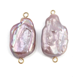 Настоящее золото 18K Подвески-коннекторы из натурального пресноводного жемчуга Кеши, с 304 двойными петлями из нержавеющей стали, чертополох, ионное покрытие (ip), реальный 18 k позолоченный, 27~39x14.5~16x5.5~7.5 мм, отверстие : 2~2.5 мм