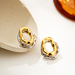 Platinum & Golden Brass Stud Earrings for Women, Nuggets, Platinum & Golden, 18x15mm