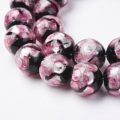 Purple Handmade Silver Foil Glass Beads, Round, Purple, 12mm, Hole: 1mm, about 33pc/strand, 15.43 inch(39.2cm)