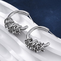 Платина Серьги-гвоздики из латуни в форме буквы С с узлом, без свинца и без кадмия, долговечный, стойки покрытие, платина, 28x9 мм