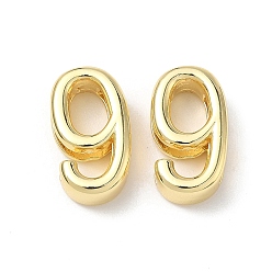 Настоящее золото 18K Прелести латунных слайд, без свинца и без кадмия, долговечный, стойки покрытие, число 9, реальный 18 k позолоченный, 16.5x9x5.5 мм, отверстие : 10.5x2.3 мм