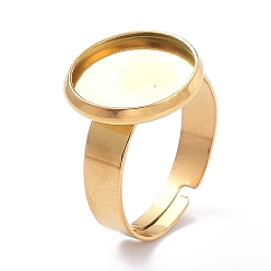 Настоящее золото 18K Ионное покрытие (ip) регулируемое 304 компоненты пальцевых колец из нержавеющей стали, латунная фурнитура платформы для кольца, плоско-круглые, реальный 18 k позолоченный, лоток : 12 мм, 4 мм, размер США 6 (16.5 мм)