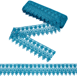 Bleu Acier Ruban de dentelle à fleurs en polyester, coupe de fleurs pour la décoration de robe de mariée, bleu acier, 3-1/8 pouces (80 mm)