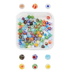 Mixed Color 98Pcs Handmade Millefiori Glass Beads, Round, Mixed Color, 4mm, Hole: 0.5mm