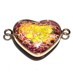 Желтый Окрашенные натуральные императорские яшмы звенья соединительные подвески, сердечные ссылки, платина, желтые, 33x21 мм