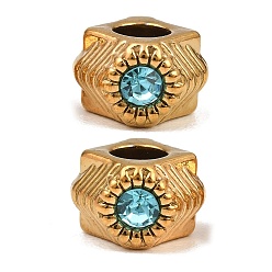 Sapphire 304 Stainless Steel Rhinestone European Beads, Large Hole Beads, Rhombus, Ion Plating(IP), Long-Lasting Plated, Sapphire, 12x12x7.5mm, Hole: 4.5mm
