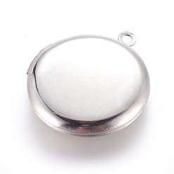 Stainless Steel Color Tarnish Resistant 316 Stainless Steel Locket Pendants, Photo Frame Charms for Necklaces, Flat Round, Stainless Steel Color, 31x27.5x5.5mm, Hole: 2.5mm, Inner Diameter: 20mm