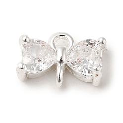 Серебро Подвески-соединители с бантом из латуни и прозрачным фианитом, без кадмия, без никеля и без свинца, серебряные, 10x6.5x3 мм, отверстие : 1.2 мм