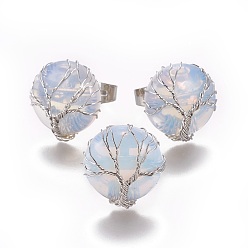 Опал Регулируемые кольца опалитового пальца, с латунной фурнитурой платинового цвета, плоско-круглые, Размер 8, 18 мм