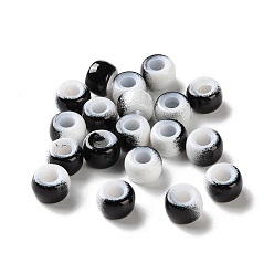 Черный Европейские бусины из АБС-пластика, окрашенные распылением, бусины с большим отверстием, круглые, два тона, чёрные, 9x6 мм, отверстие : 4 мм, Около 1600 шт / 500 г