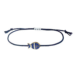 Темно-Синий Регулируемые браслеты с подвесками в виде рыбок из эмали из сплава, Браслеты из хлопкового шнура, плетеные, для женщин и мужчин., золотые, темно-синий, 11.42 дюйм (29 см)