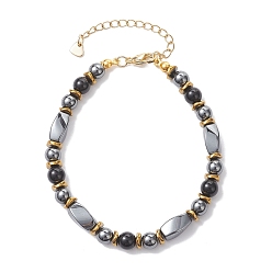 Смешанные камни Браслеты из бусин натурального безглазого обсидиана и синтетического немагнитного гематита для женщин, крутить и крутить, 8 дюйм (20.4 см)