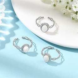 Stainless Steel Color 304 Stainless Steel Shell Cuff Open Rings, Oval, Stainless Steel Color, 19mm, Inner Diameter: 9mm