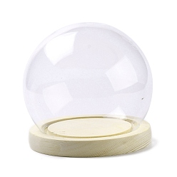 Светло-желтый Купол дисплея глобуса Cloche из боросиликатного стекла, с деревянным основанием, светло-желтый, готовое изделие: 12x11.4 см