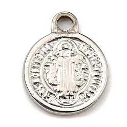 Stainless Steel Color Non-Tarnish 304 Stainless Steel Charms, Flat Round with God & Holy Writ Charms, Stainless Steel Color, 13x10x1.5mm, Hole: 1.6mm