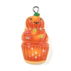 Тыква Подвески из непрозрачной смолы на тему Хэллоуина, с платиново-железными петлями, тыква, 35x16.5x9.5 мм, отверстие : 2 мм