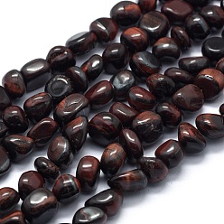 Седло Коричневый Природных тигровый глаз бисер нитей, упавший камень, самородки, окрашенная и подогревом, седло коричневый, 6~12 мм, отверстие : 1.2 мм, около 45~51 шт / нитка, 14.76 дюйм (37.5 см)