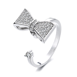 Bowknot Кубический цирконий, вращающееся открытое кольцо-манжета, платиновое латунное вращающееся кольцо для снятия стресса при тревоге, бантом, 2.1 мм, размер США 8 (18.1 мм)