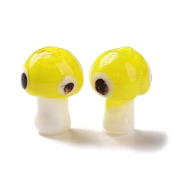 Yellow Handmade Evil Eye Lampwork Beads, Mushroom Shape, Yellow, 16.5~18x11.5~13x11.5~13mm, Hole: 1.6~2mm