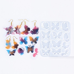 Белый DIY силиконовые формы кулон, формы для литья смолы, бабочка, белые, 134x115x4 мм, отверстие : 1.5 мм, внутренний диаметр: 13.5~35.5x25~43 мм