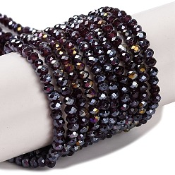 Кокосово-Коричневый Запекание гальванических нитей стеклянных бусин, AB цвет, граненые, рондель, кокосового коричневый, 4x3 мм, отверстие : 1 мм, около 105~110 шт / нитка, 38~39 см