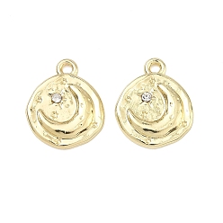 Золотой Подвески из сплава и страза, плоский круглый с подвесками в виде лунных звезд, стойки покрытие, без кадмия, без никеля и без свинца, золотые, 18.5x15x2.5 мм, отверстие : 1.8 мм
