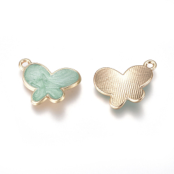 Green Alloy Enamel Pendants, Butterfly, Light Gold, Green, 17x14.5x2mm, Hole: 1.4mm
