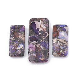 Indigo Natural Regalite/Imperial Jasper/Sea Sediment Jasper Pendants, Impression Jasper with Iron, Rectangle, Indigo, 35~50x15~20x6~7mm, Hole: 1mm, 3pcs/set