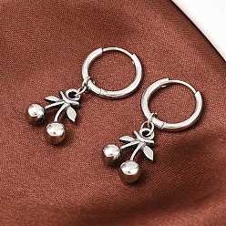 Античный Серебристый & Цвет Нержавеющей Стали 316 серьги-кольца из хирургической нержавеющей стали в форме вишни, старинное серебро и цвет нержавеющей стали, 31x12 мм