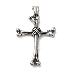 Античное Серебро 304 из нержавеющей стали большие кулоны, костяной крест-оберег, античное серебро, 60x36x4 мм, отверстие : 9x5 мм