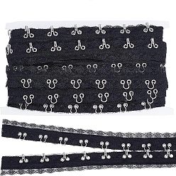 Black Steel Hook Buckles, with Cotton & Lace, Flat, Black, 56.5~60.5
mm, 3 yards/card
