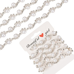 Платиновый & Серебристый Полукруглые железные цепочки со стразами, с пластиковой имитацией жемчуга, аксессуары для костюма, с карточной бумагой, Платина и серебро, 12x6 мм