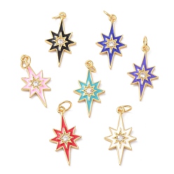 Mixed Color Brass Micro Pave Cubic Zirconia Pendant, Long-Lasting Plated, with Enamel, Real 18K Gold Plated, Star, Mixed Color, 21.5x11x1.5mm, Hole: 3.6mm
