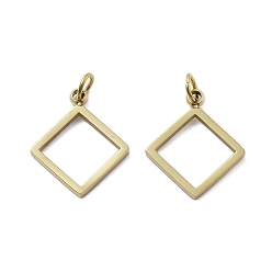 Настоящее золото 18K 304 подвески из нержавеющей стали, ионное покрытие (ip), амулеты полые ромбы, реальный 18 k позолоченный, 15.5x12.5x1 мм