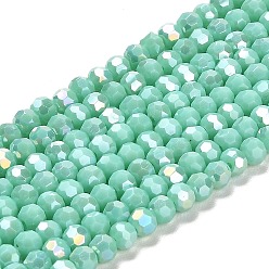 Aigue-marine Supports de perles de verre opaques, couleur ab , à facettes (32 facettes), ronde, aigue-marine, 4.5x4mm, Trou: 1mm, Environ 94~95 pcs/chapelet, 13.90~14.02 pouce (35.3~35.6 cm)