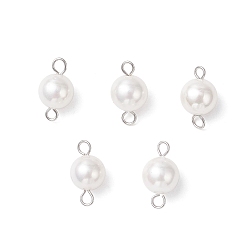 Нержавеющая Сталь Цвет Круглые подвески-соединители с ракушками и жемчужинами, с 304 двойными петлями из нержавеющей стали, белые, цвет нержавеющей стали, 15x8 мм, отверстие : 2 мм