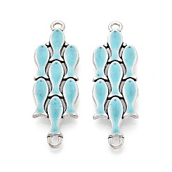 Небесно-голубой Подвески из сплава эмали, ссылки на рыбные кластеры, античное серебро, голубой, 44.5x14.5x5 мм, отверстие : 2.2 мм