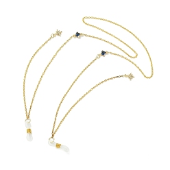 Золотой Цепочки для очков, стеклянная цепочка с ромбическими звеньями, шейный ремешок, ремешок для маски, с латунными выводами и резиновыми петлями на концах, золотые, 576 мм