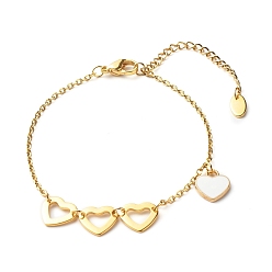 Белый Браслет с эмалью из сплава сердца на день святого валентина, с ионным покрытием (ip) 304 выводы из нержавеющей стали, белые, 7.48 дюйм (190 мм)