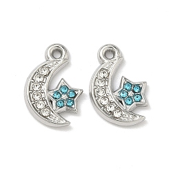 Нержавеющая Сталь Цвет 304 из нержавеющей стали горный хрусталь подвески, очарование луны и звезды, цвет нержавеющей стали, 17x11x2 мм, отверстие : 1.2 мм