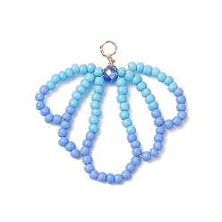 Темно-Голубой Подвески в форме ракушек из стеклянных бусин, с медной проволокой и стеклом, глубокое синее небо, 30x30.5x2 мм, отверстие : 2.2 мм