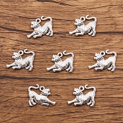 Тигр Сплавочные подвески тибетского стиля, античное серебро, тигр, 18x22 мм