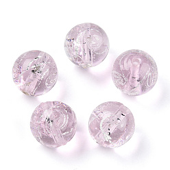 Pink Handmade Silver Foil Lampwork Beads, Round, Pink, 13~14mm, Hole: 1.6~1.8mm