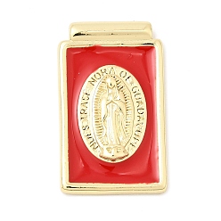 Красный Латунь эмаль подвески, прямоугольник с подвесками Девы Марии, стойки покрытие, долговечный, без свинца и без кадмия, реальный 18 k позолоченный, красные, 23.5x14.5x3.5 мм, отверстие : 1.5 мм